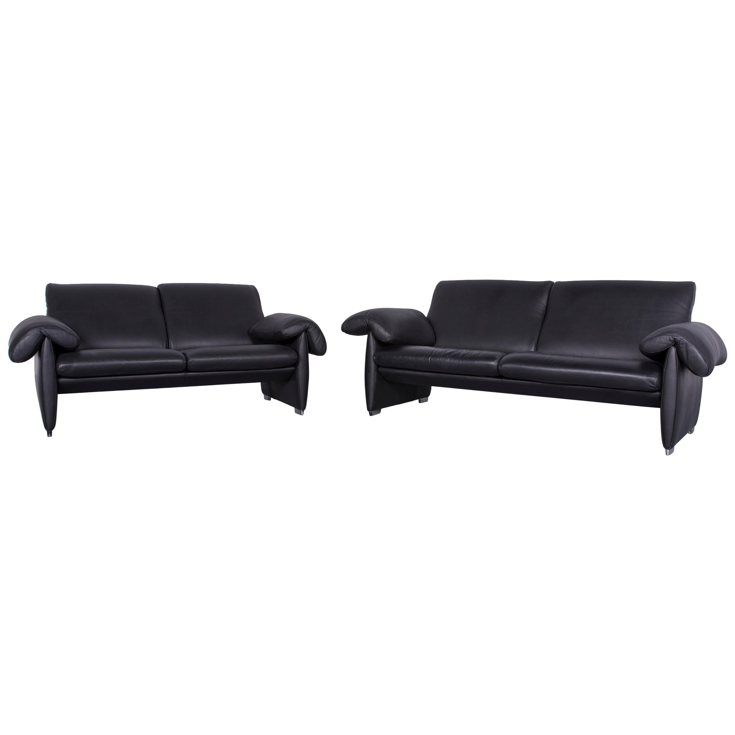 De Sede DS 10 Designer Sofa Black Leather Three-Seat Two-Seat Set Couch