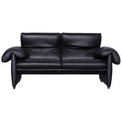 De Sede DS 10 Designer Sofa Black Leather Two-Seat Couch