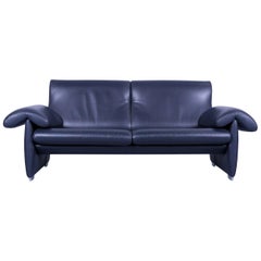 De Sede DS 10 Designer Sofa Navy Blue Leather Three-Seat Couch Switzerland