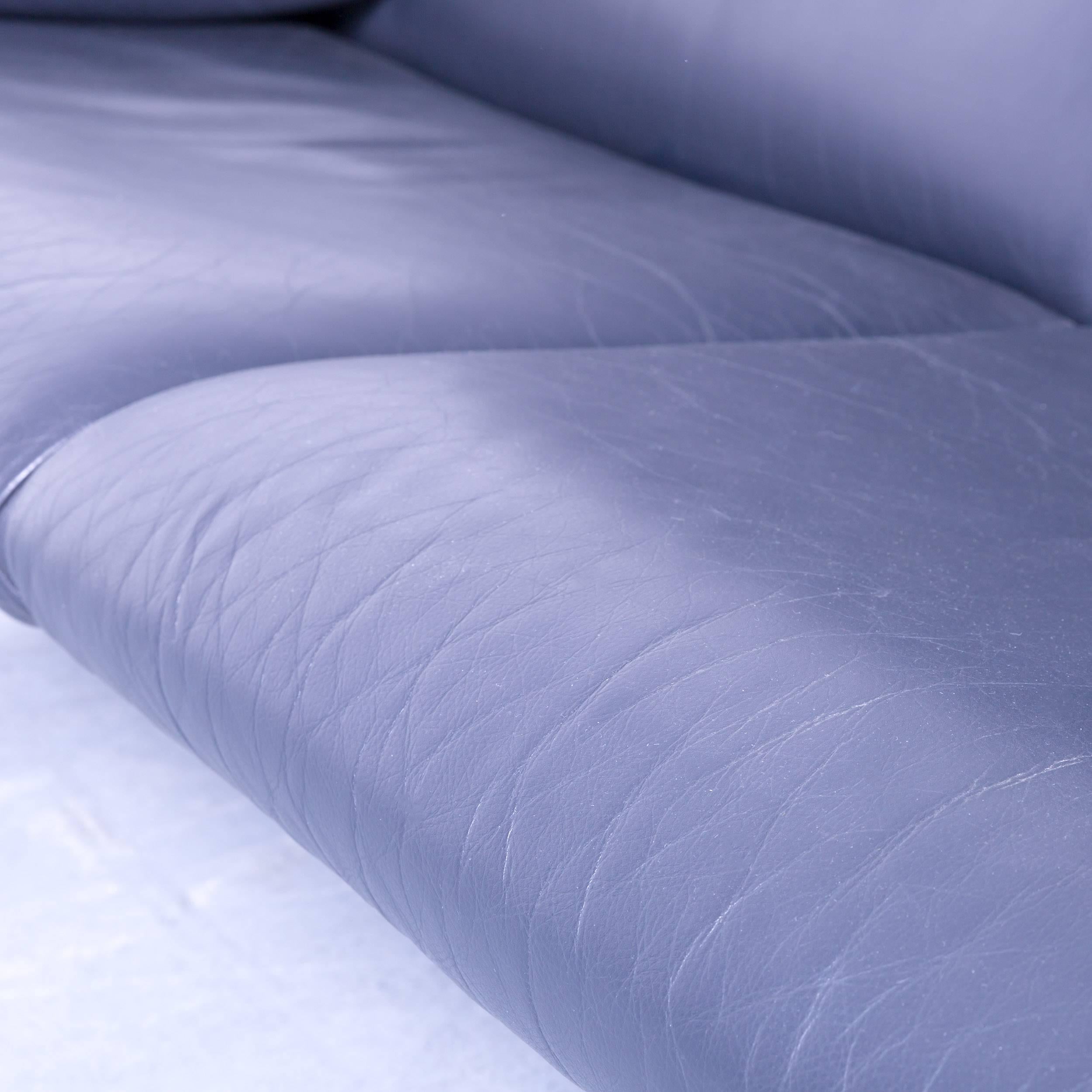 Swiss De Sede DS 10 Designer Sofa Navy Blue Leather Three-Seat Couch Switzerland