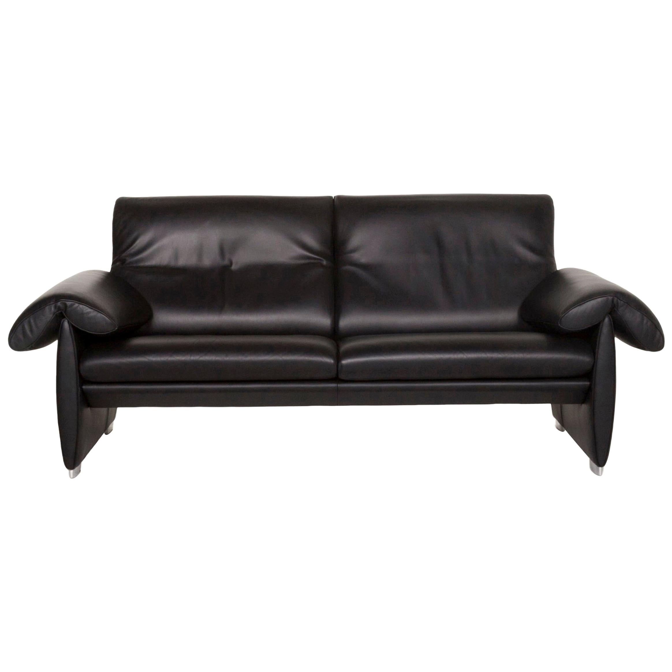De Sede DS 10 Leather Sofa Black Two-Seat Couch For Sale