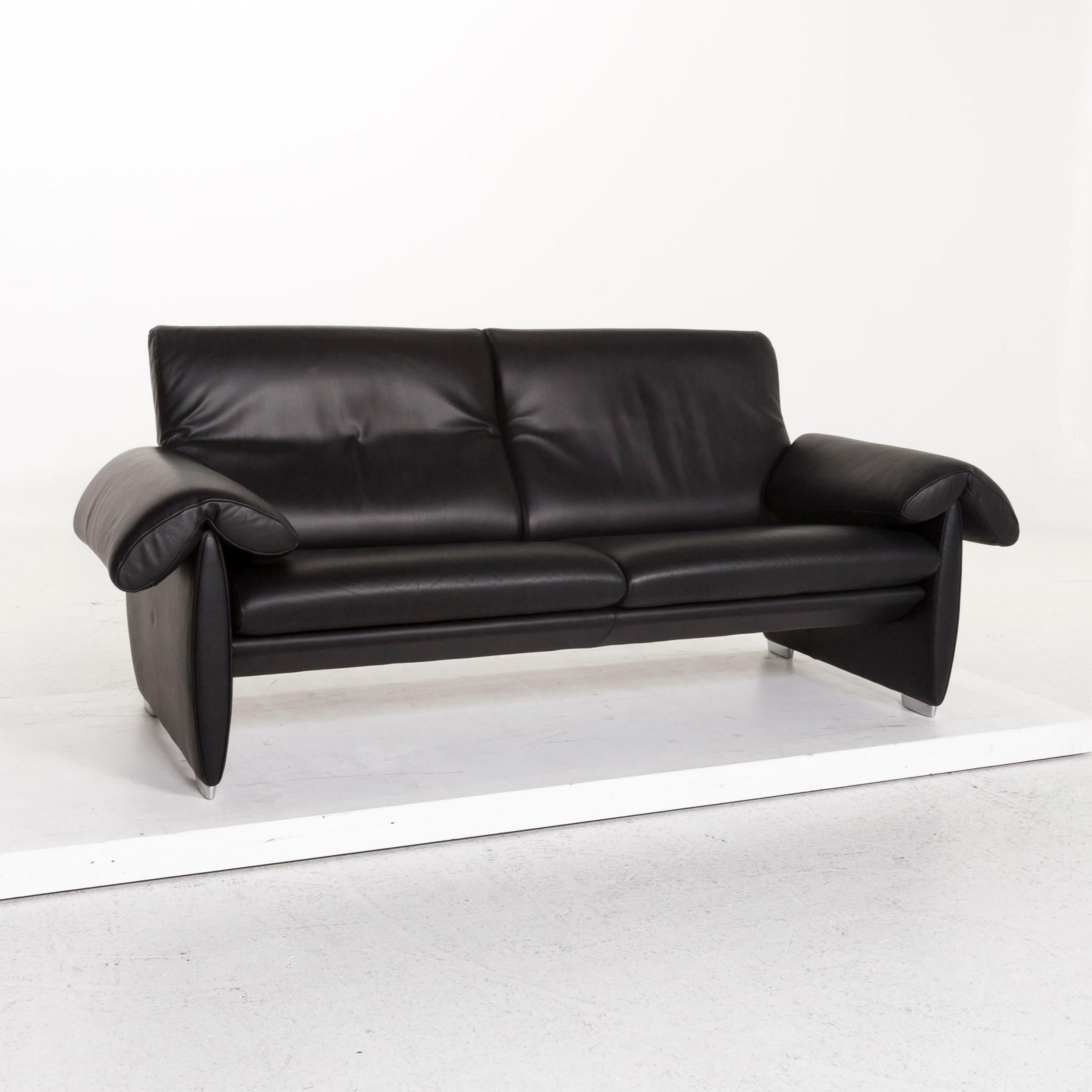De Sede DS 10 Leather Sofa Black Two-Seat Couch For Sale 4