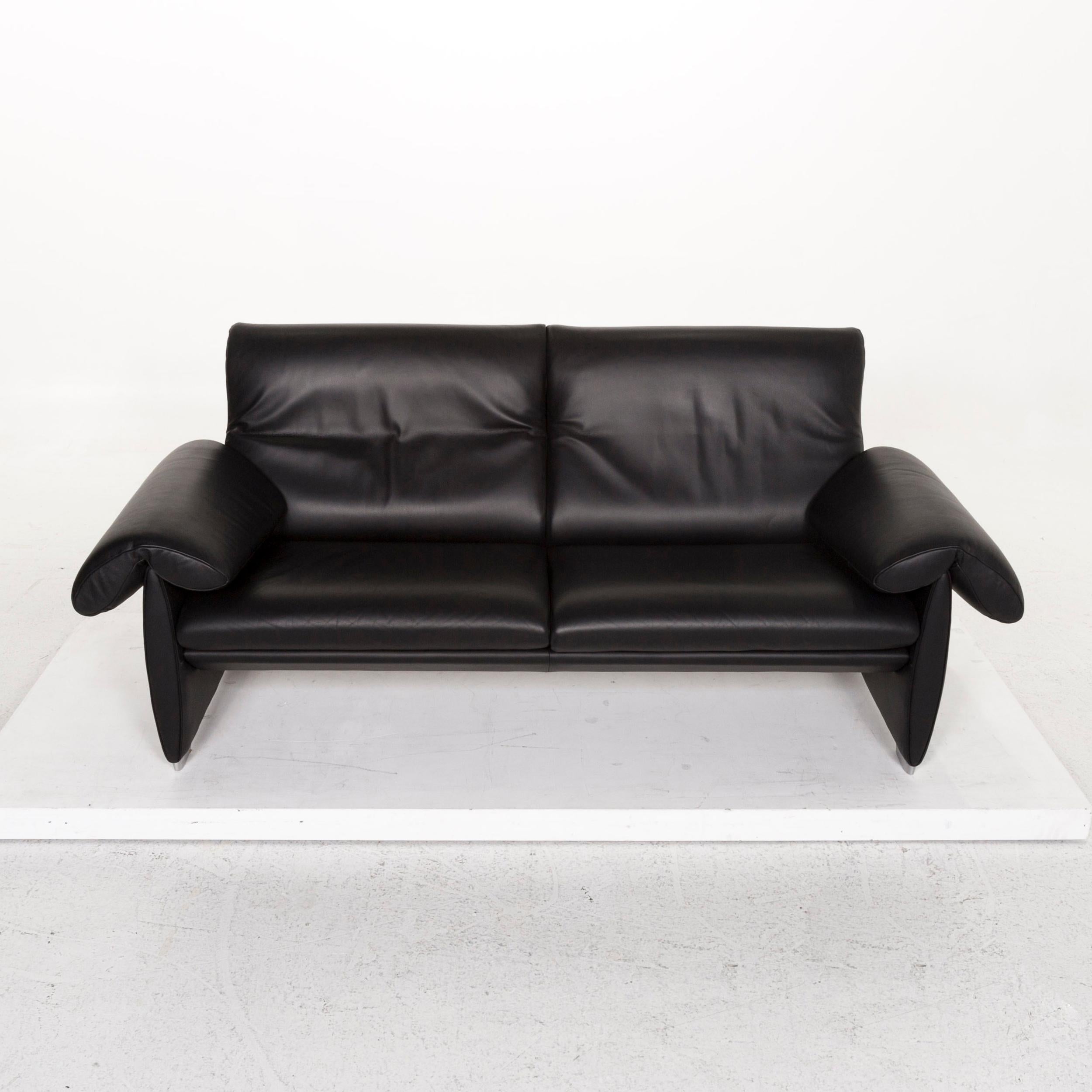 De Sede DS 10 Leather Sofa Black Two-Seat Couch For Sale 5