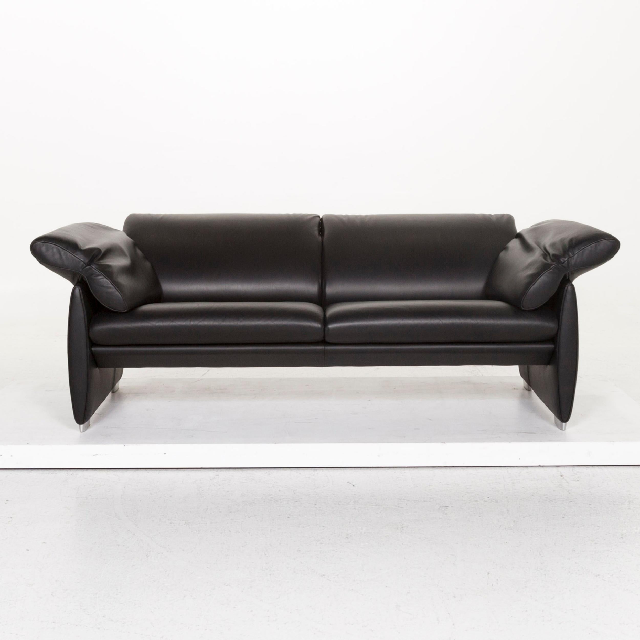 Modern De Sede DS 10 Leather Sofa Black Two-Seat Couch For Sale