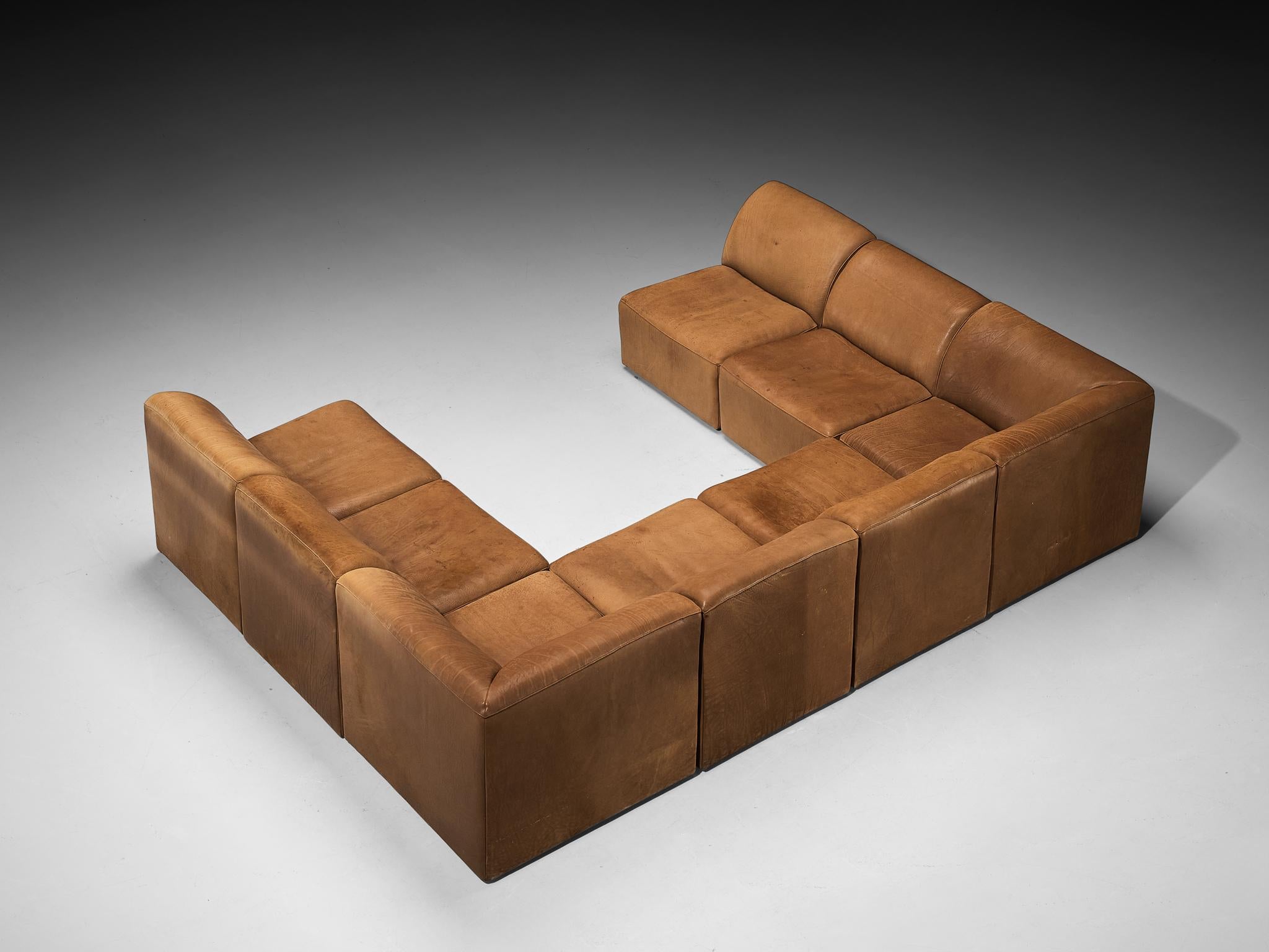 De Sede ‘DS-10’ Modular Sofa in Cognac Brown Saddle Leather In Good Condition For Sale In Waalwijk, NL