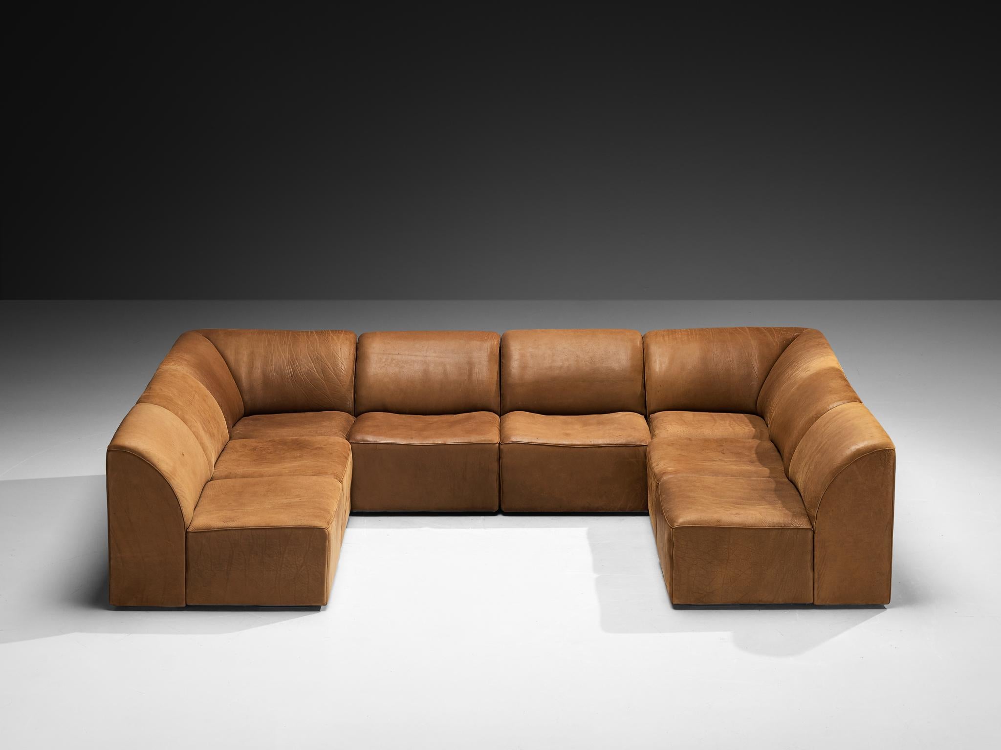 Late 20th Century De Sede ‘DS-10’ Modular Sofa in Cognac Brown Saddle Leather For Sale