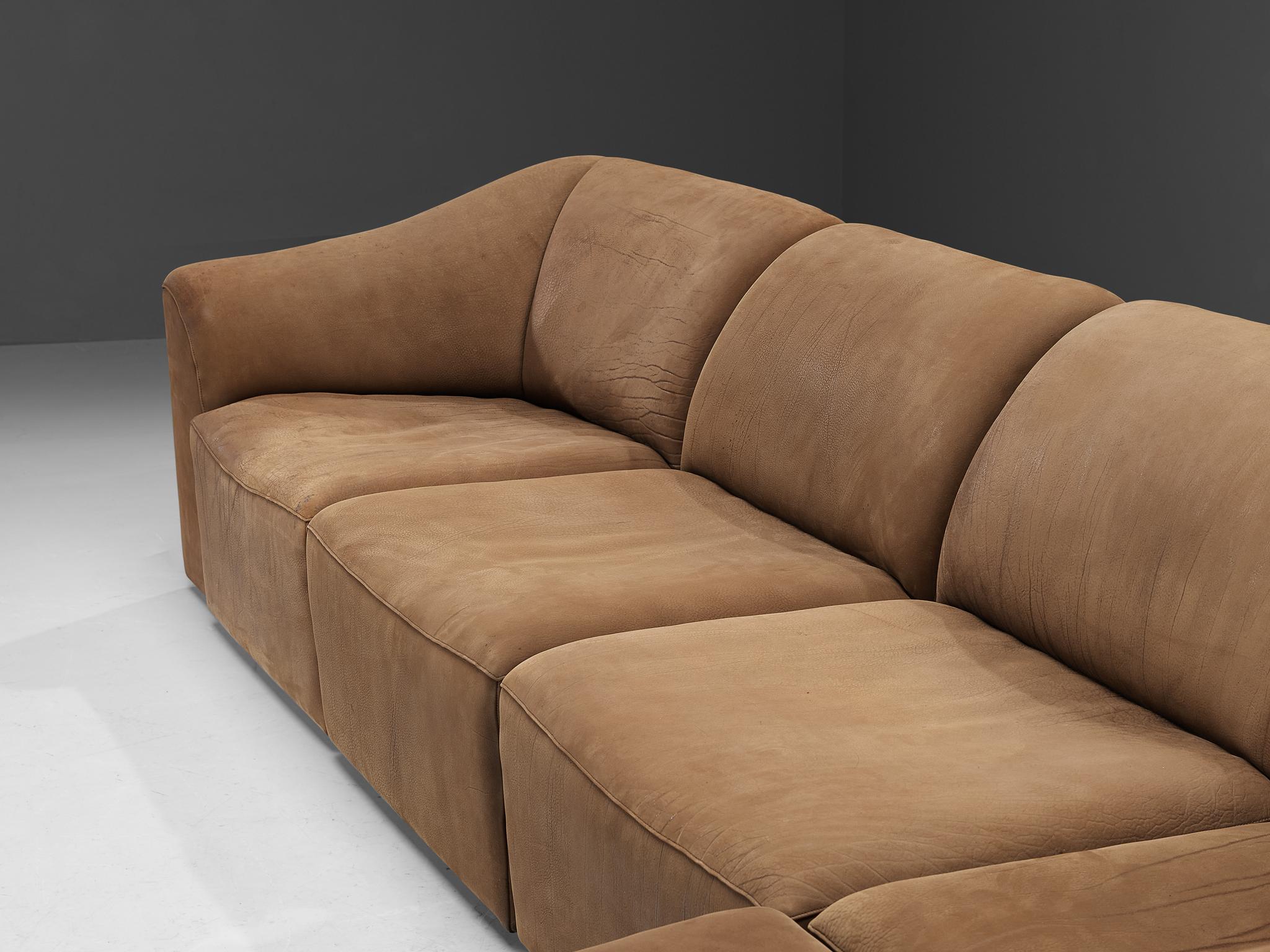 Swiss De Sede ‘DS-10’ Modular Sofa in Cognac Brown Saddle Leather