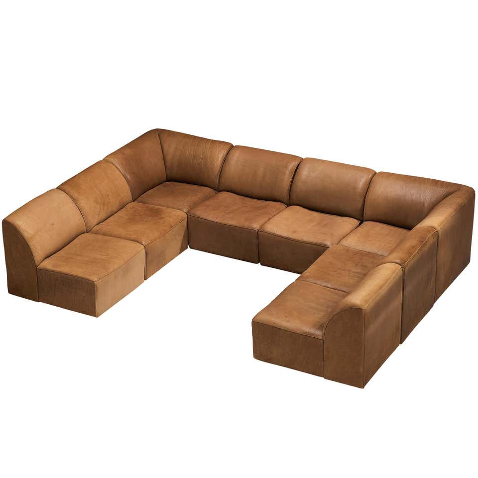 De Sede 'DS-15' Modular Sofa in Patinated Cognac Leather, Switzerland 1970's