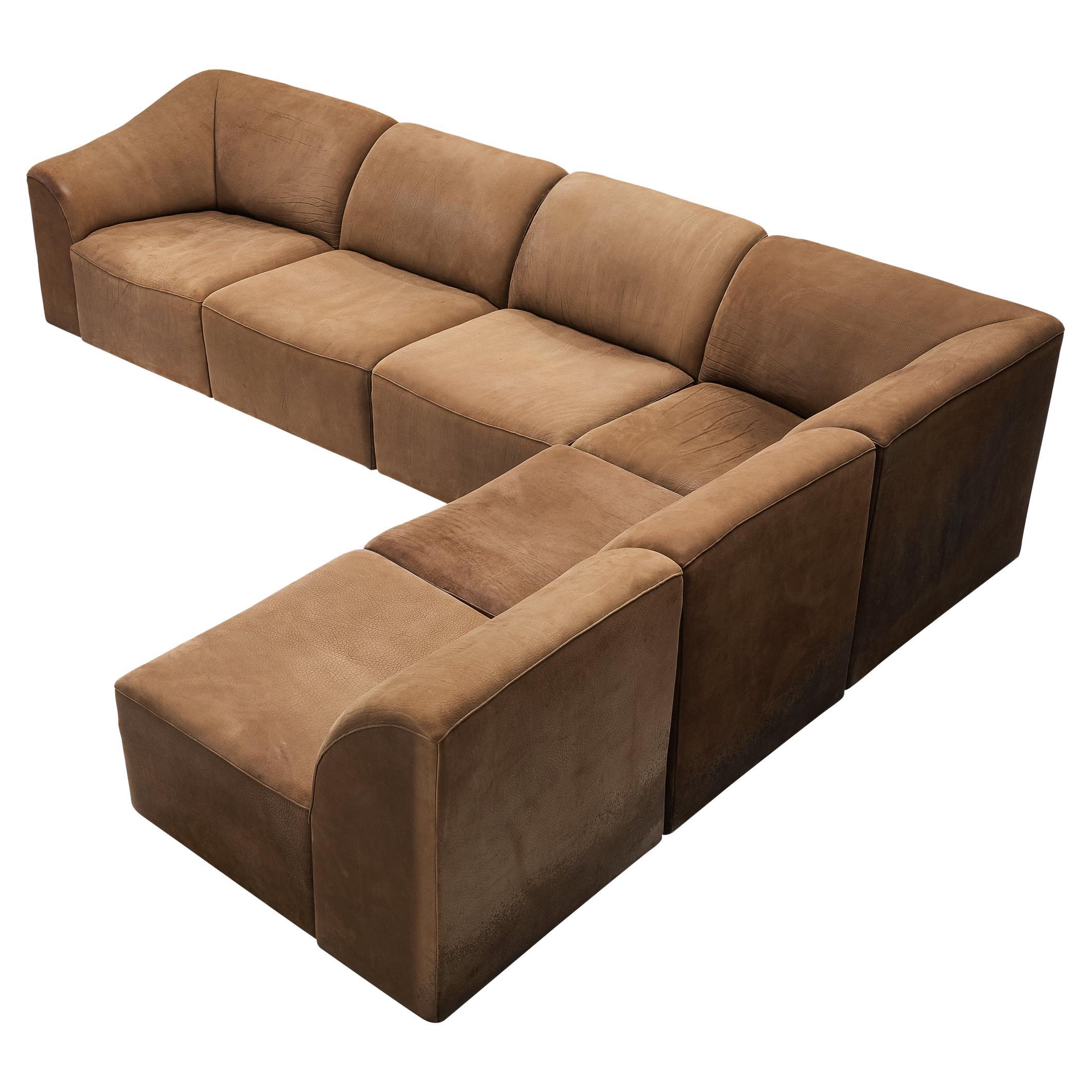 De Sede ‘DS-10’ Modular Sofa in Cognac Brown Saddle Leather