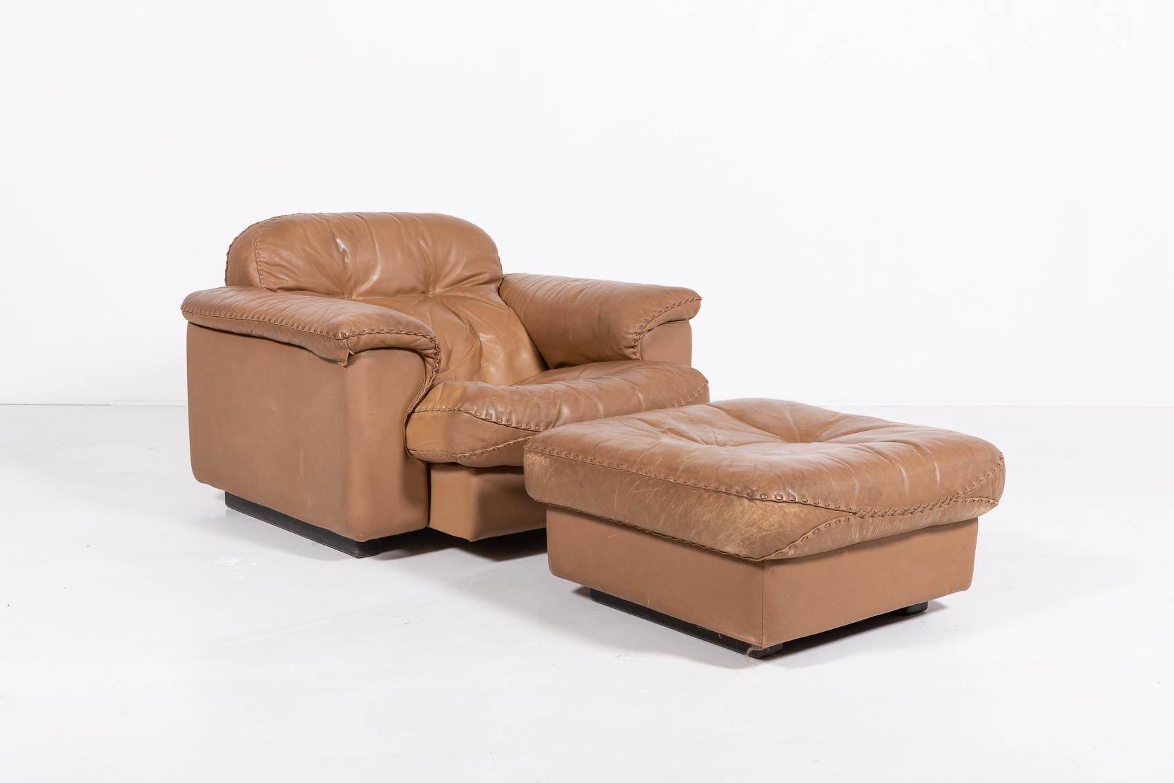 Mid-Century Modern De Sede DS 101 brown leather lounge chairs, 1970’s For Sale