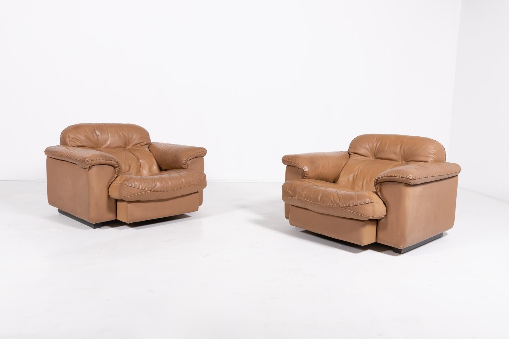 De Sede DS 101 brown leather lounge chairs, 1970’s In Good Condition For Sale In TOLLEBEEK, NL