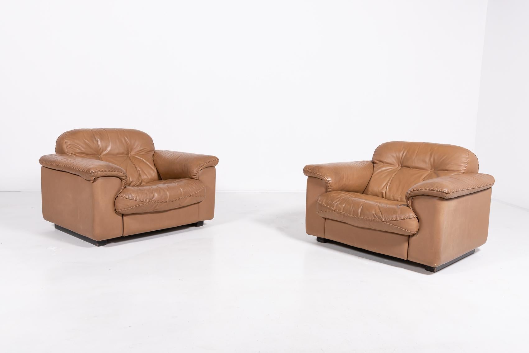 De Sede DS 101 brown leather lounge chairs, 1970’s For Sale 1