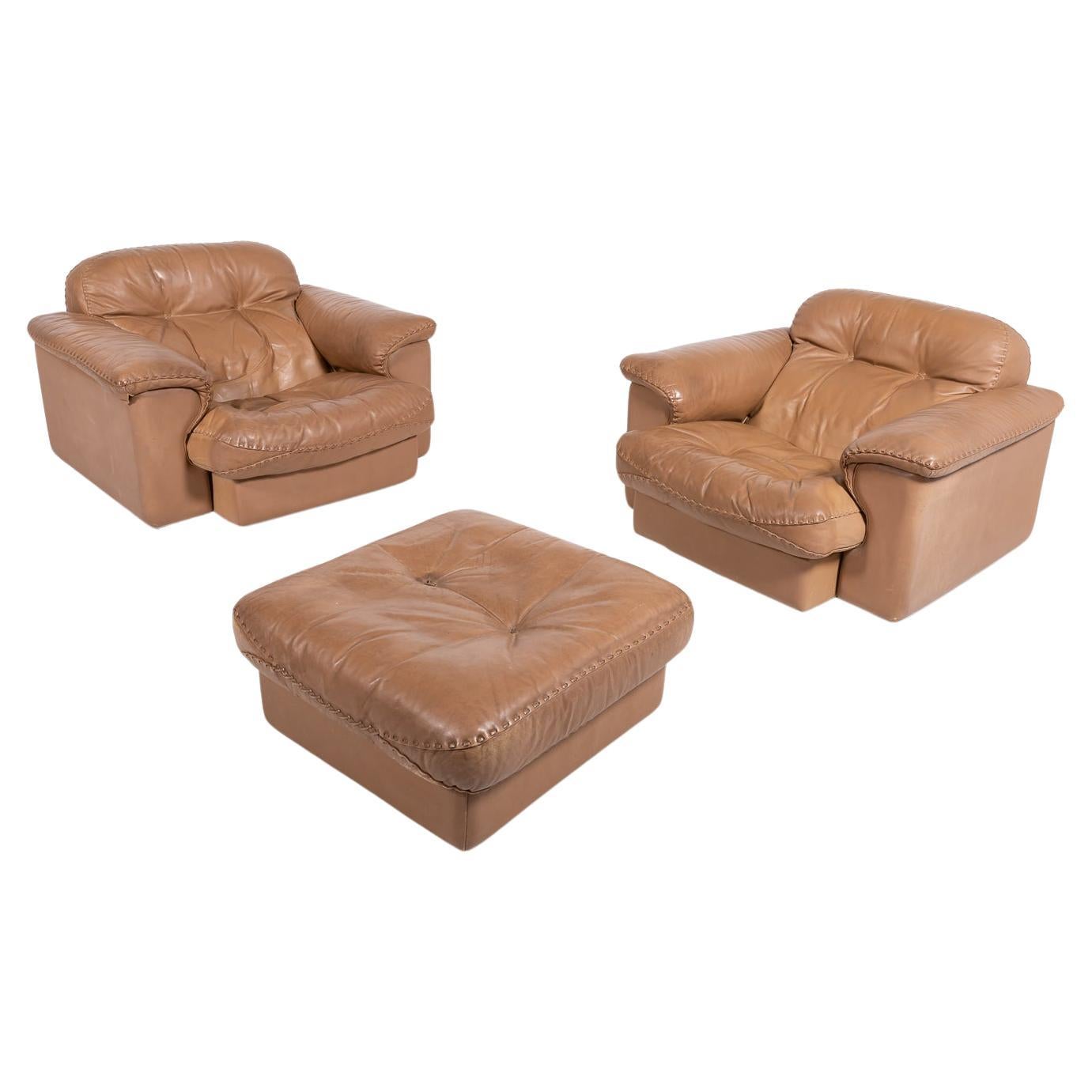 De Sede DS 101 brown leather lounge chairs, 1970’s For Sale
