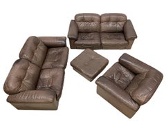 De Sede DS-101 Brown Leather Set of 2 Sofas, Lounge Chair and an Ottoman