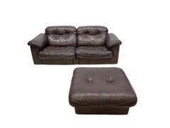 De Sede DS-101 Brown Leather Set of a 2 Seater Sofa and an Ottoman