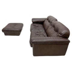 De Sede DS-101 Brown Leather Set of a 2 Seater Sofa and an Ottoman