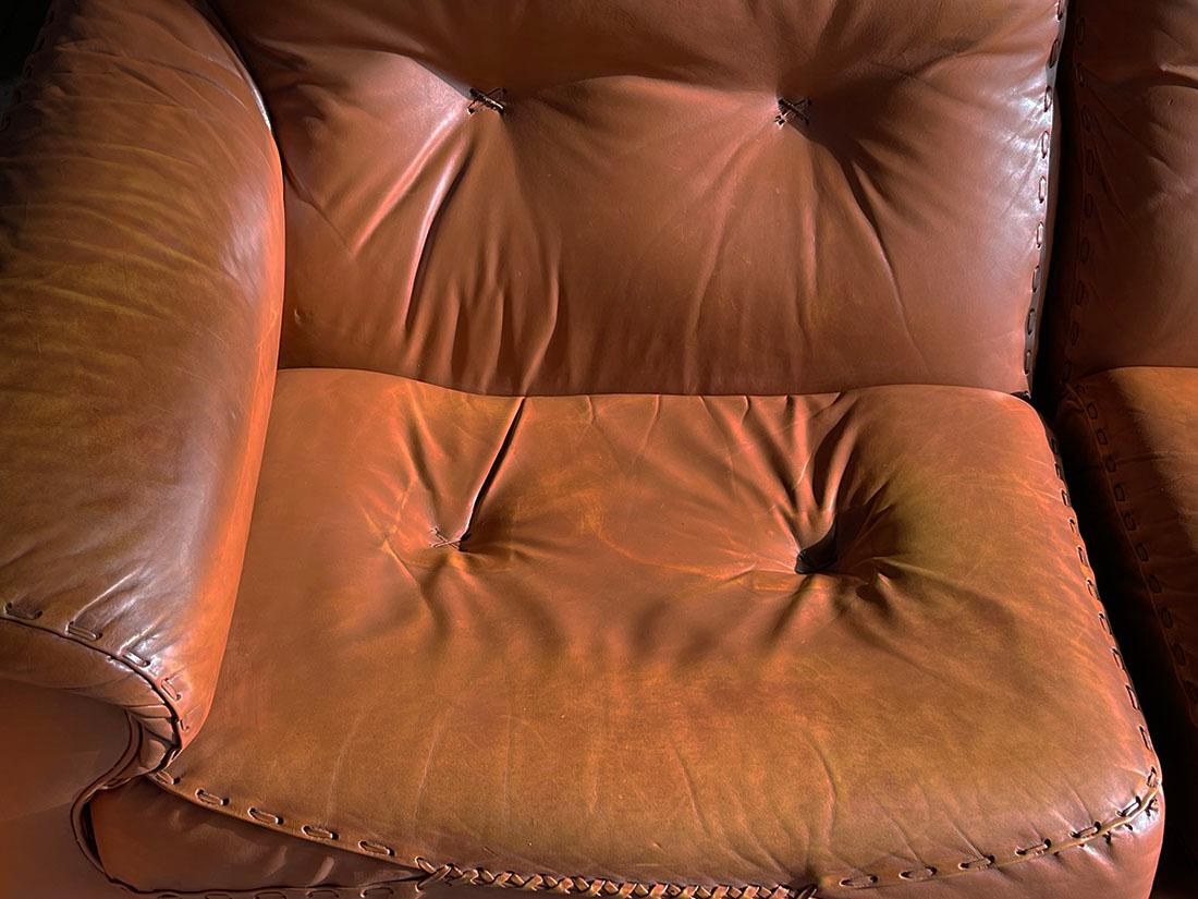 De Sede DS-101 Cognacfarbenes Leder-Set mit 2 Sofas, Loungesessel und Ottomane im Angebot 7