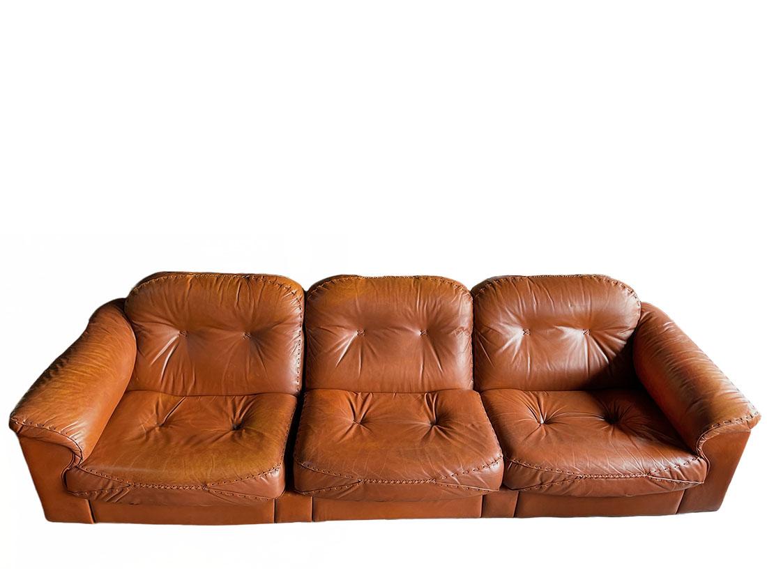 European De Sede DS-101 Cognac Leather Set of 2 Sofas, Lounge Chair and an Ottoman For Sale