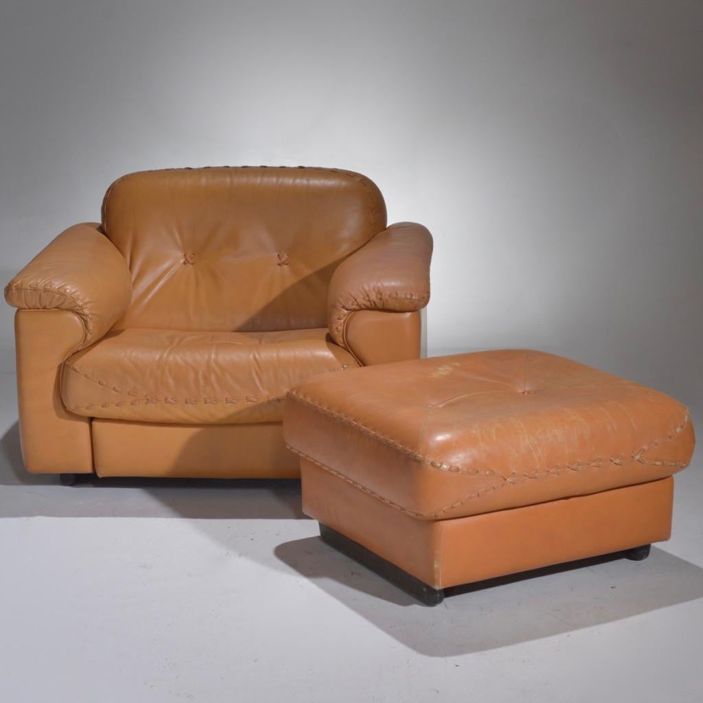 De Sede fauteuil de salon et ottoman en cuir DS-101, années 1960 en vente 3