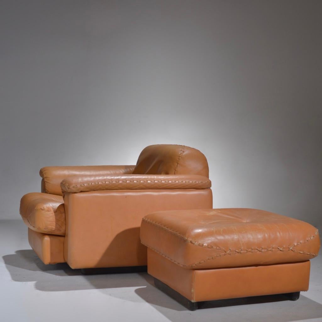 De Sede fauteuil de salon et ottoman en cuir DS-101, années 1960 en vente 5