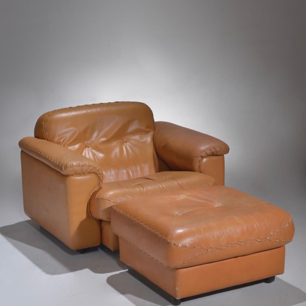 De Sede fauteuil de salon et ottoman en cuir DS-101, années 1960 en vente 6