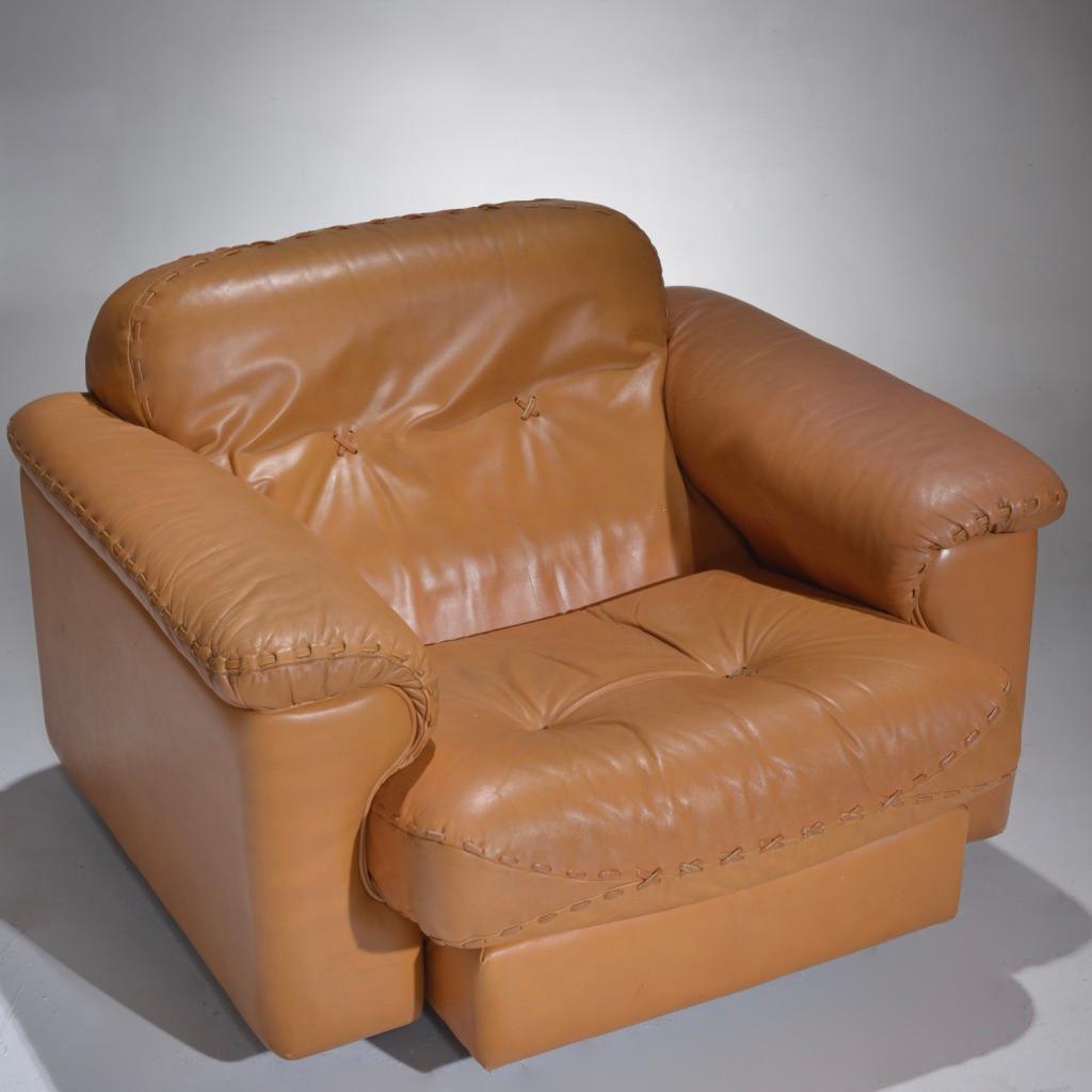 Mid-Century Modern De Sede fauteuil de salon et ottoman en cuir DS-101, années 1960 en vente