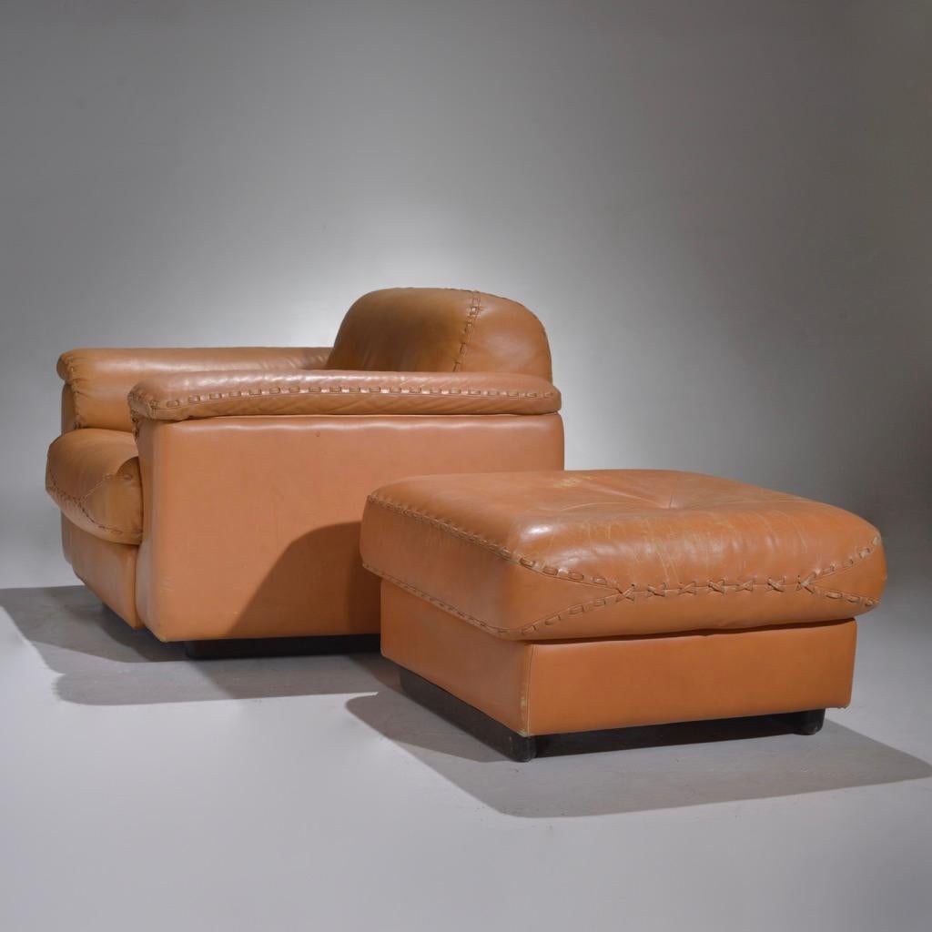 De Sede fauteuil de salon et ottoman en cuir DS-101, années 1960 Bon état - En vente à Los Angeles, CA