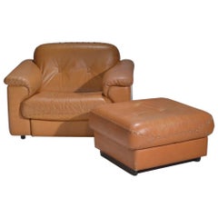 De Sede "DS-101" Leather Lounge Chair and Ottoman, 1960s