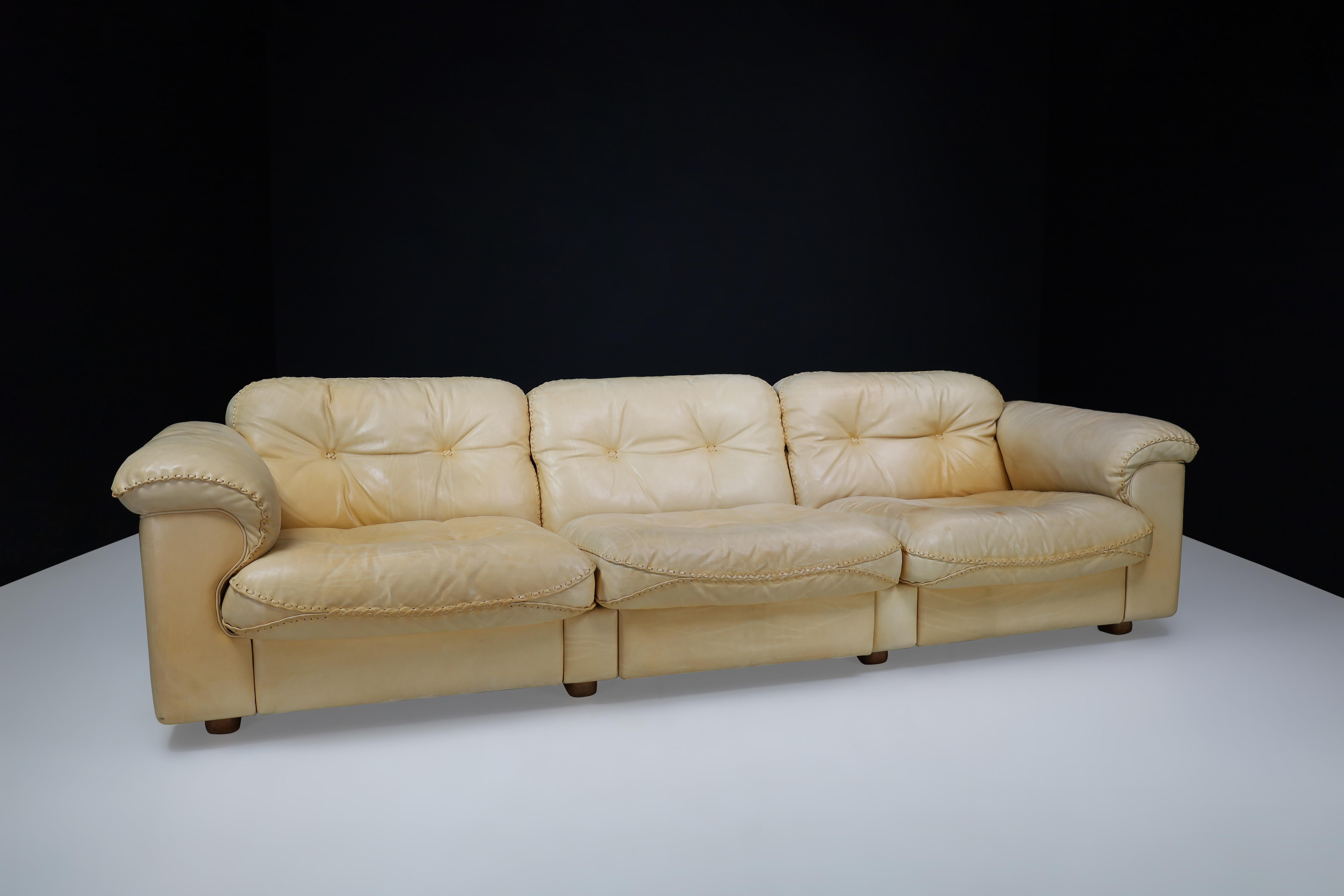 Mid-Century Modern De Sede DS-101 Leather Three-Seater Sofa, Switzerland, 1960s For Sale