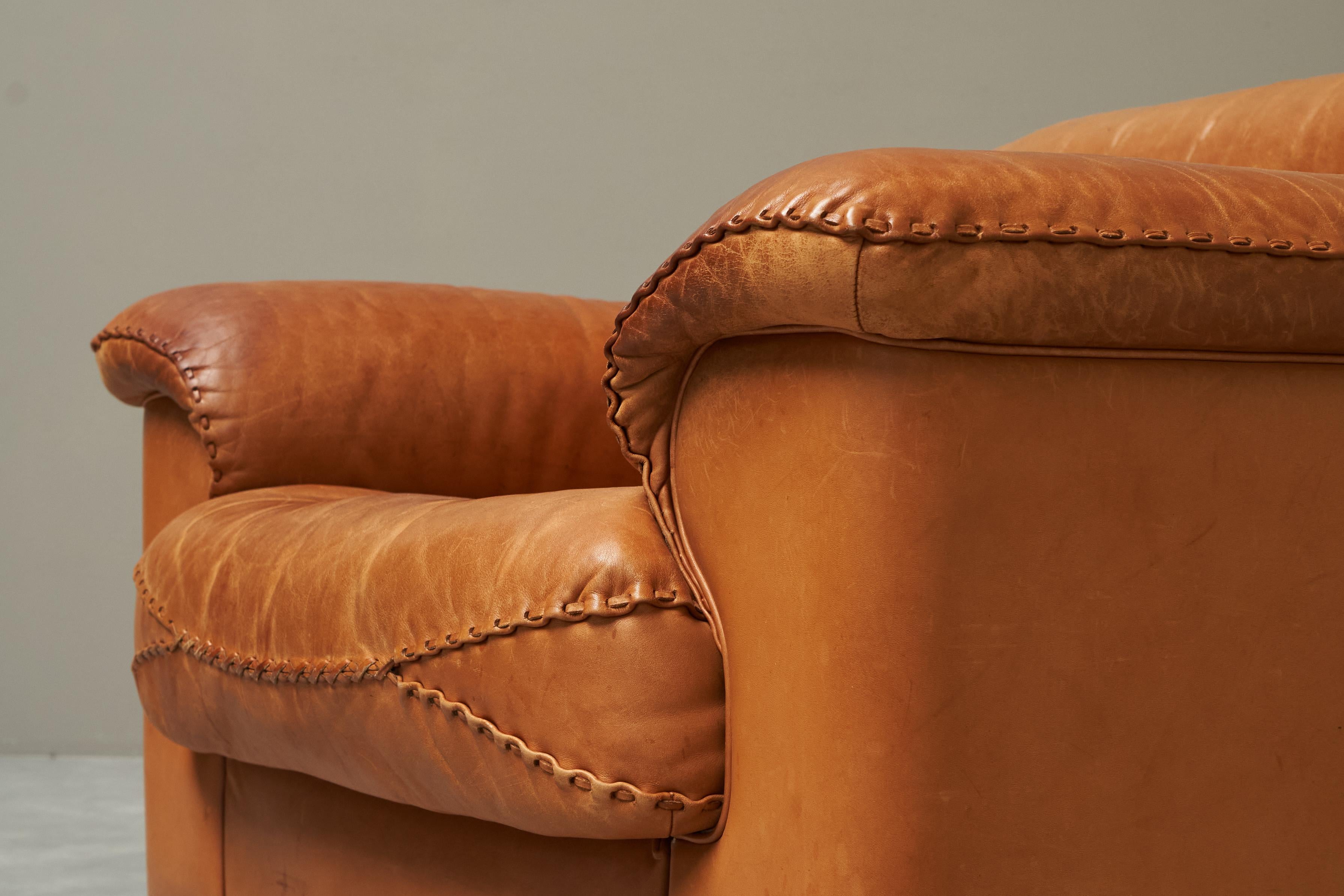 Swiss De Sede DS-101 Lounge Chair in Patinated Cognac Leather 1970s For Sale