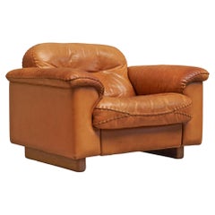 De Sede DS-101 Loungesessel aus patiniertem cognacfarbenem Leder 1970er Jahre