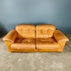 De Sede DS-101 Reclining Two Seater Sofa Tan Brown Leather Mid Century Vintage
