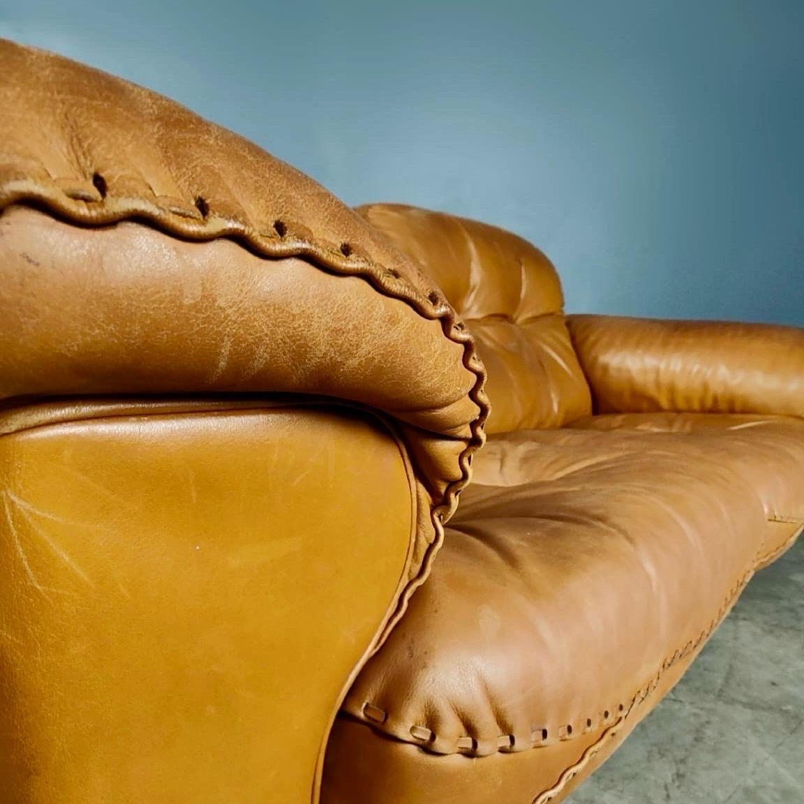 De Sede DS-101 Reclining Zweisitzer Sofa Tan Brown Leder Mid Century Vintage (Metall) im Angebot