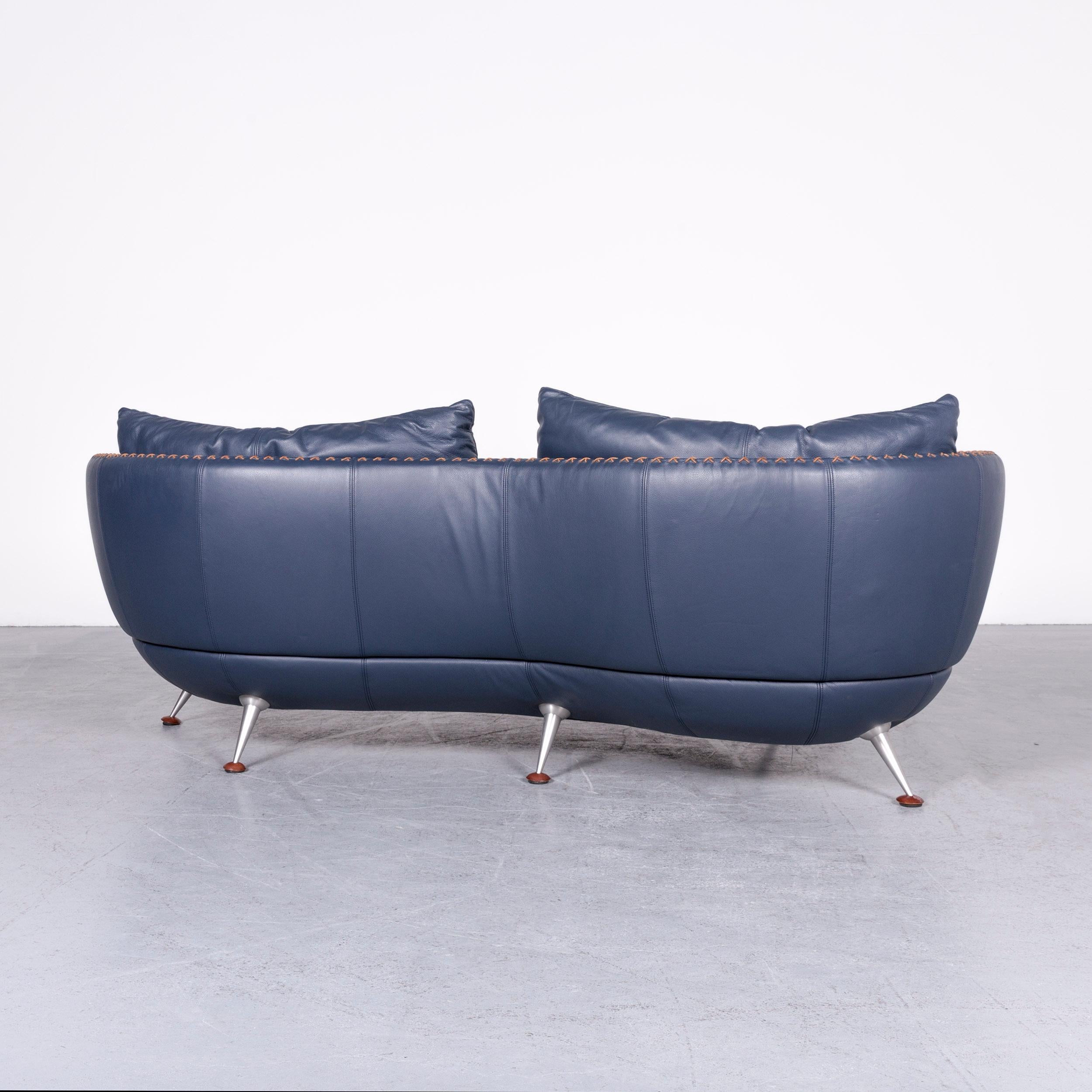 De Sede Ds 102 Designer Leather Sofa Blue Three-Seat Couch 5