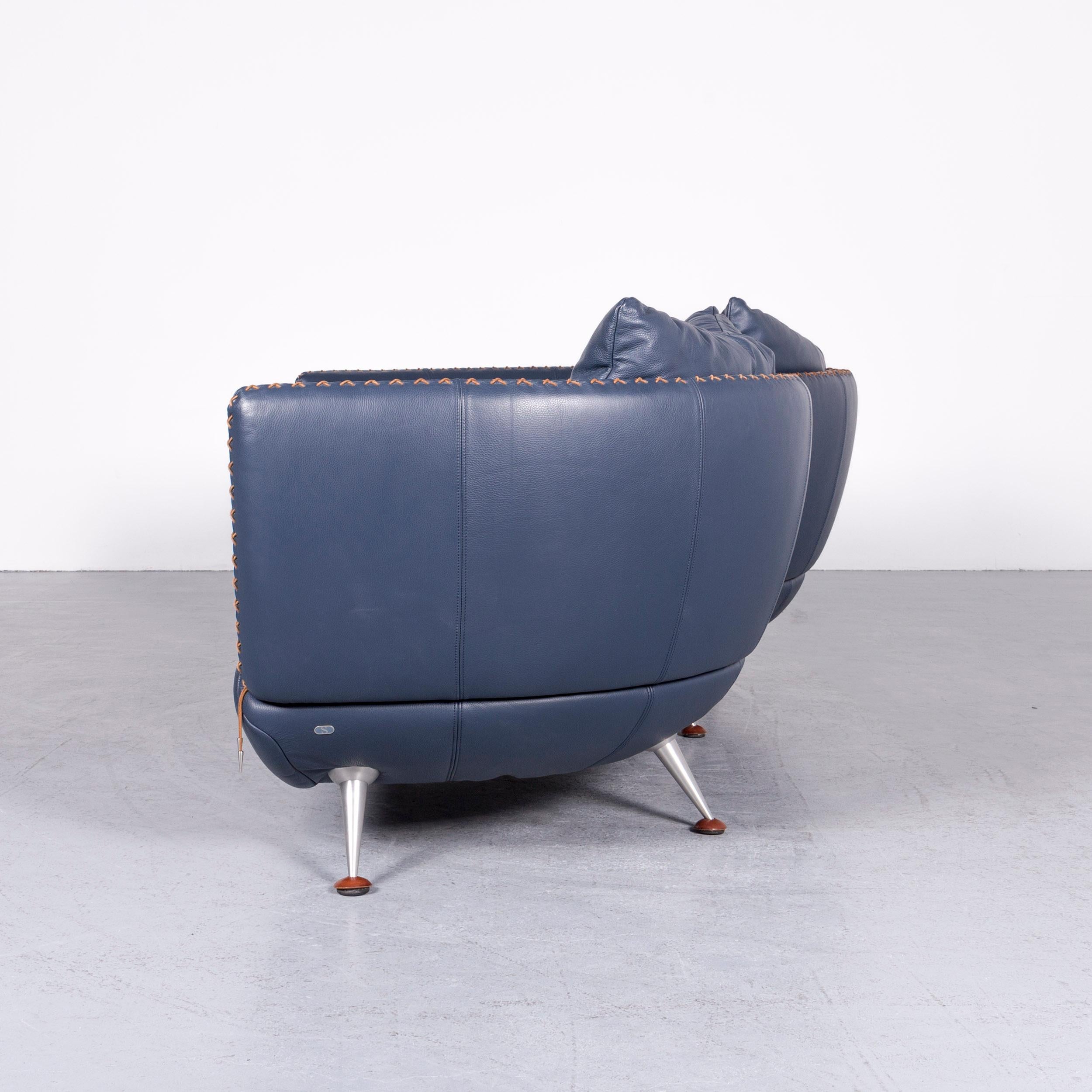De Sede Ds 102 Designer Leather Sofa Blue Three-Seat Couch 6