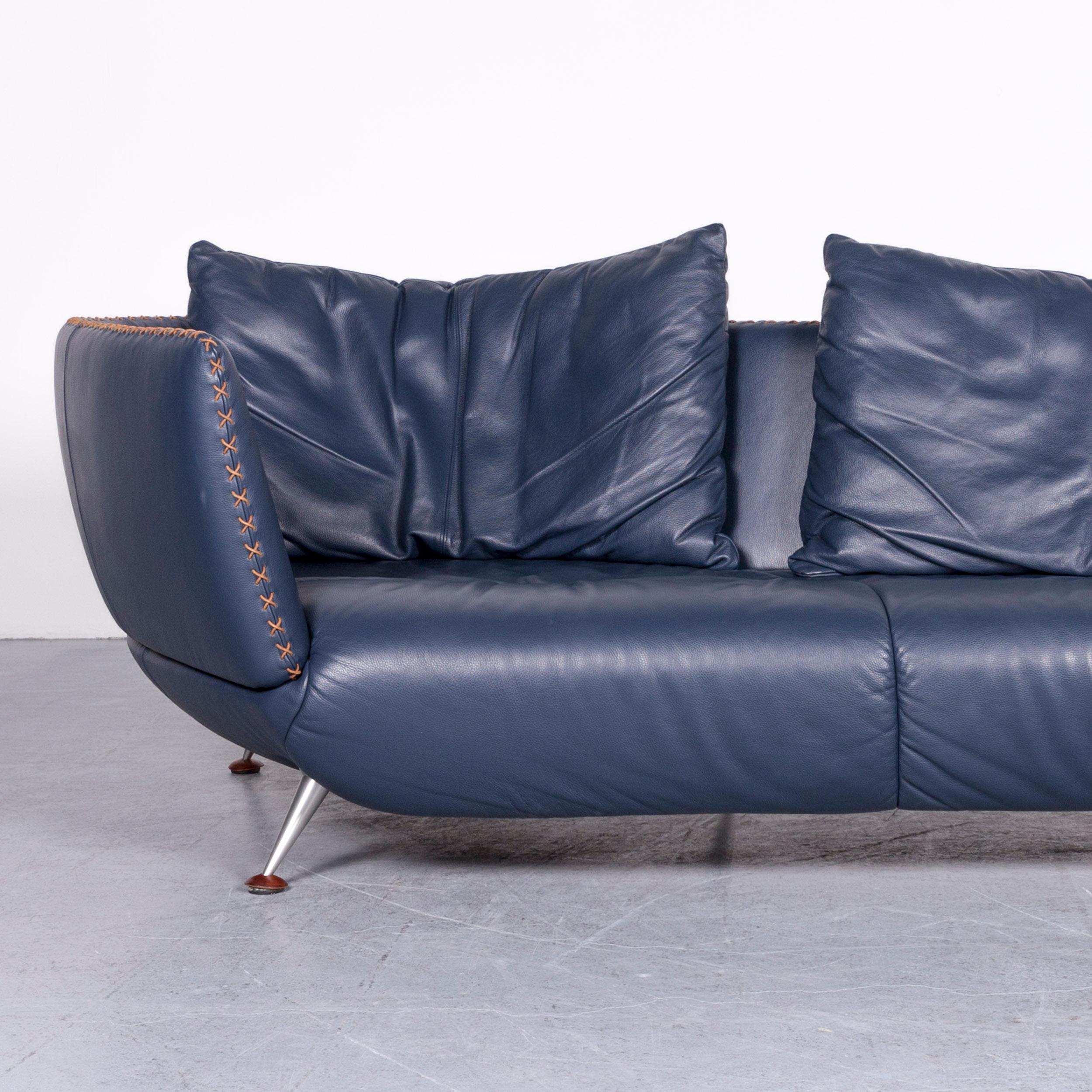De Sede Ds 102 Designer Leather Sofa Blue Three-Seat Couch In Fair Condition In Cologne, DE