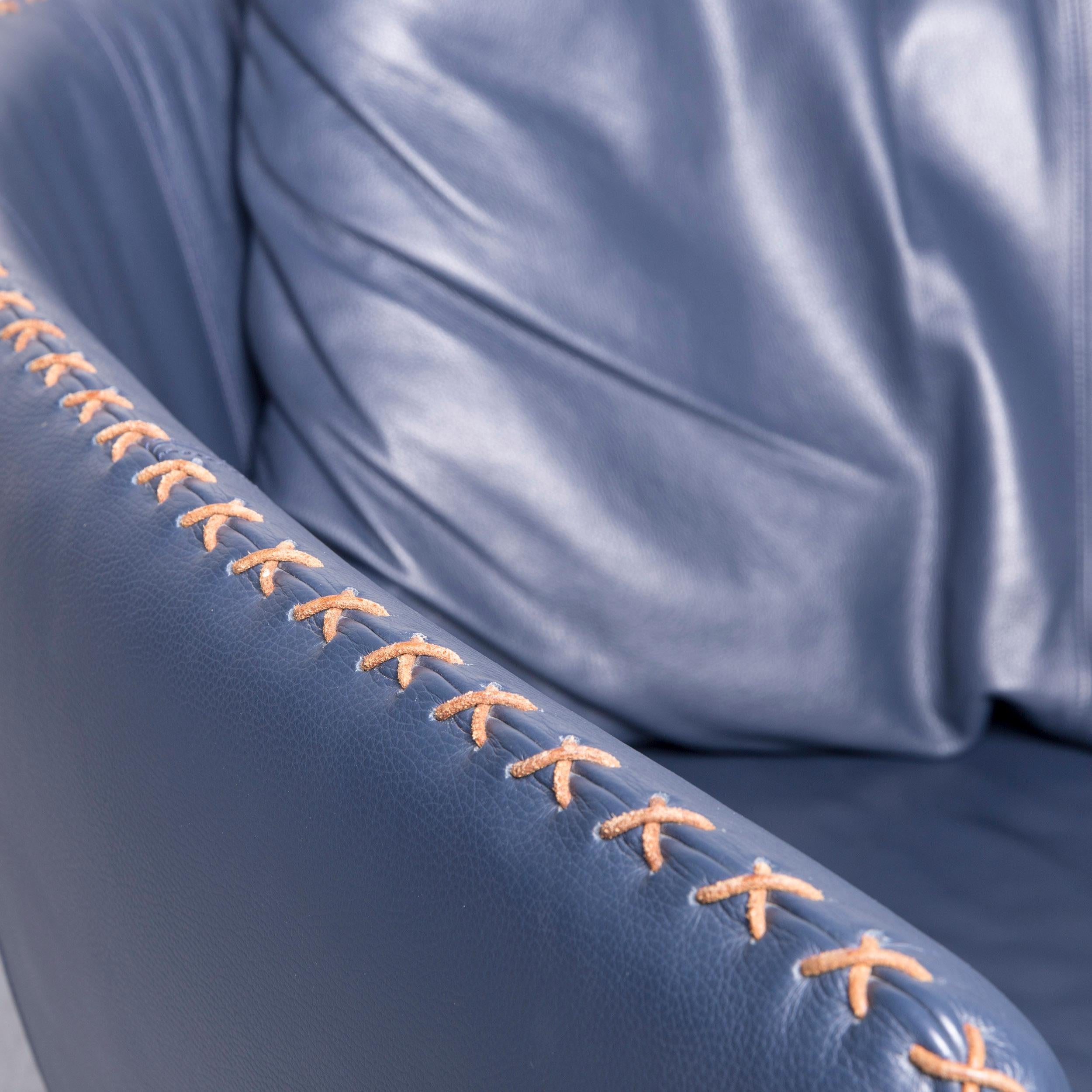 De Sede Ds 102 Designer Leather Sofa Blue Three-Seat Couch 2