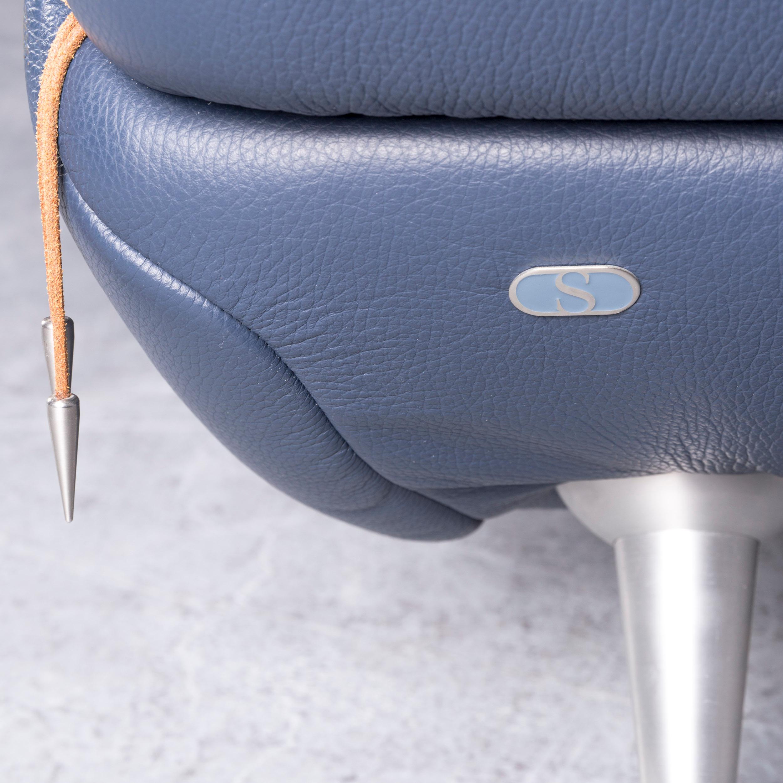 De Sede Ds 102 Designer Leather Sofa Blue Three-Seat Couch 3