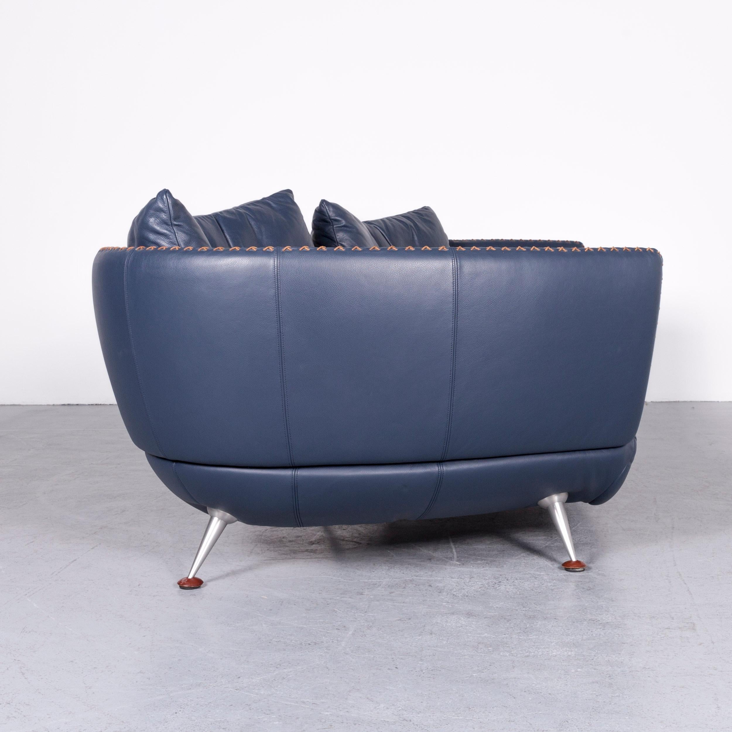 De Sede Ds 102 Designer Leather Sofa Blue Three-Seat Couch 4