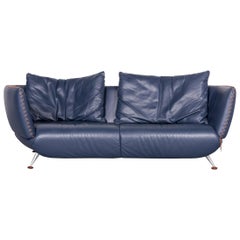 De Sede Ds 102 Designer Leather Sofa Blue Three-Seat Couch