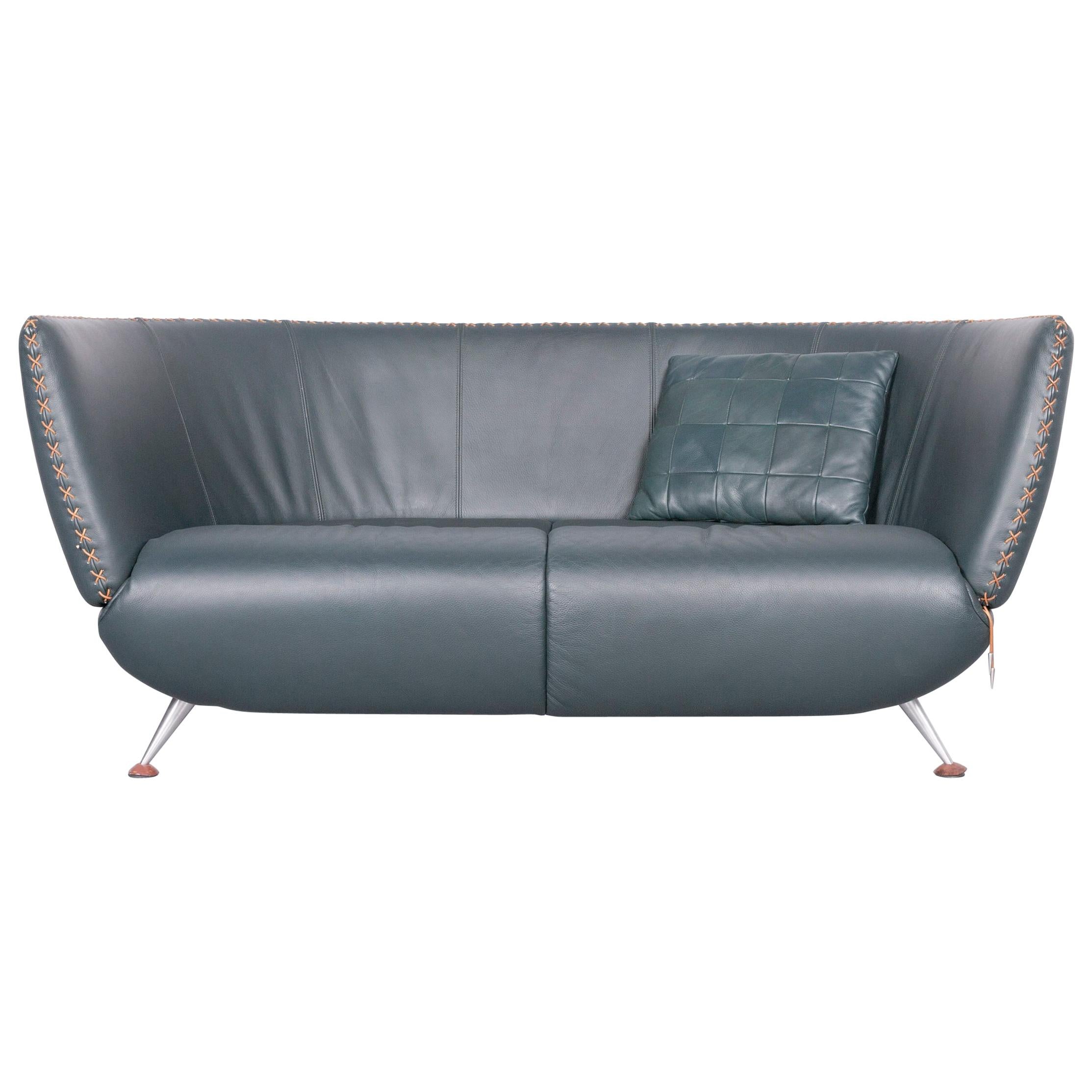 De Sede Ds 102 Designer Leather Sofa Green Two-Seat Couch For Sale