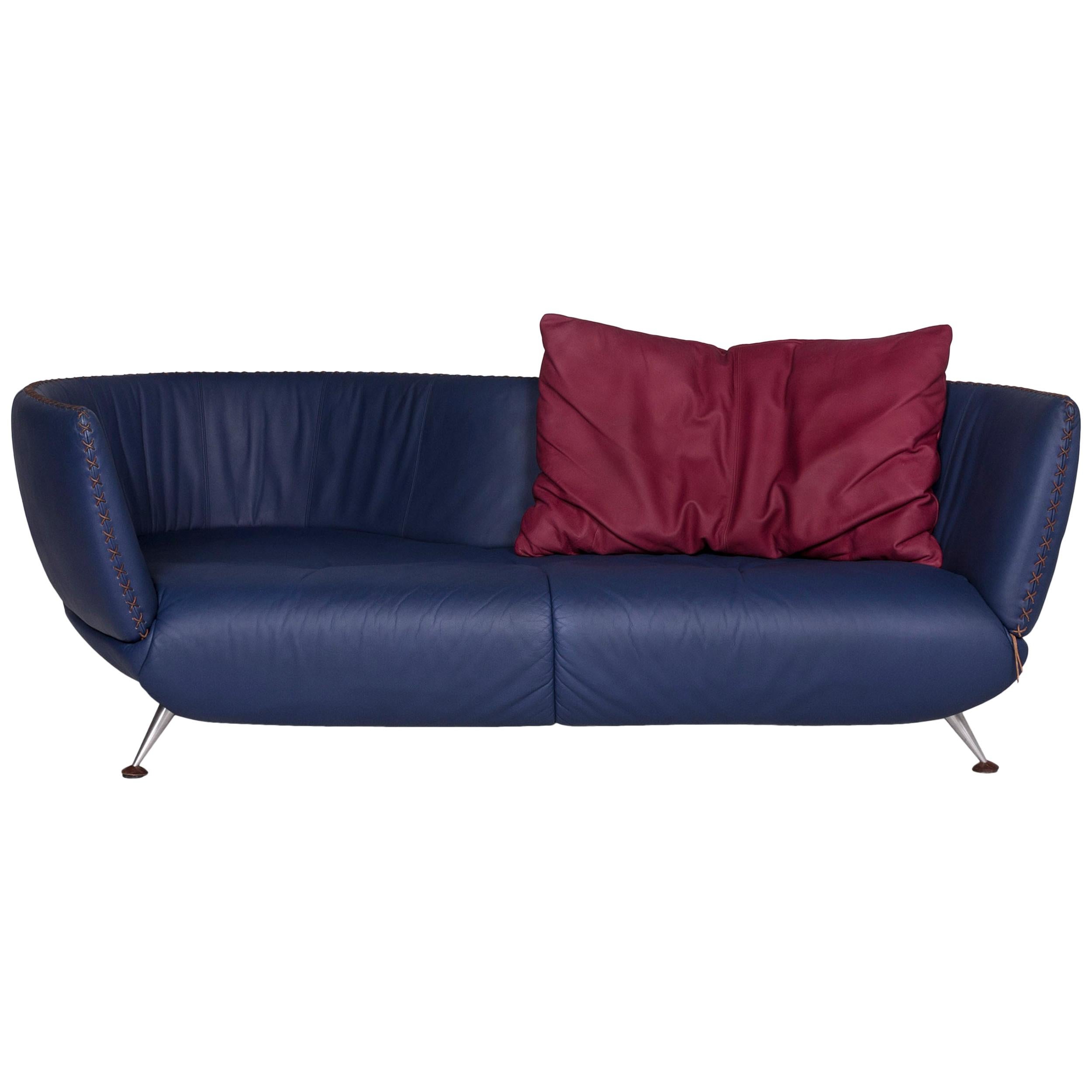 De Sede DS 102 Leather Sofa Blue Three-Seat Couch For Sale