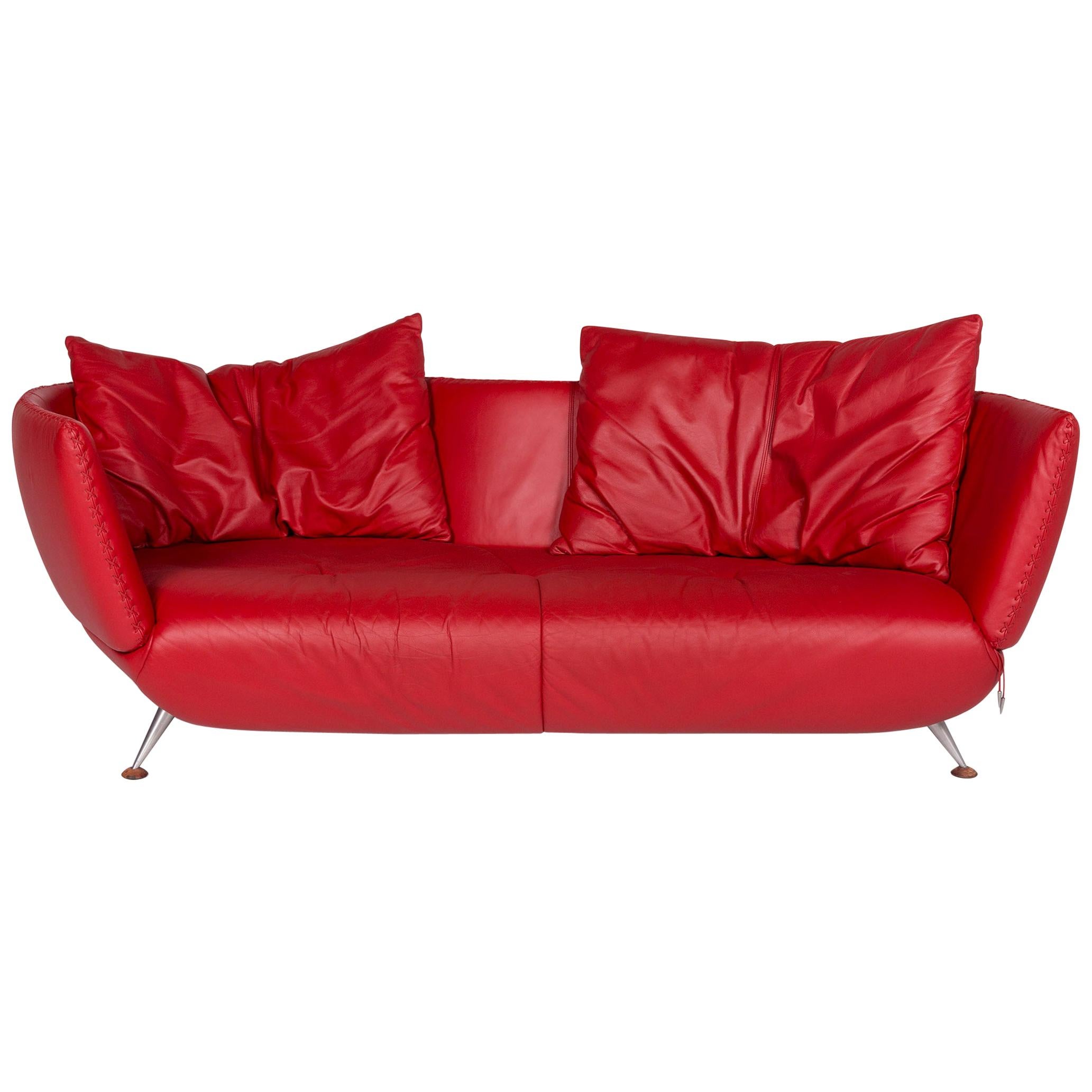 De Sede DS 102 Leather Sofa Red Three-Seat Couch For Sale