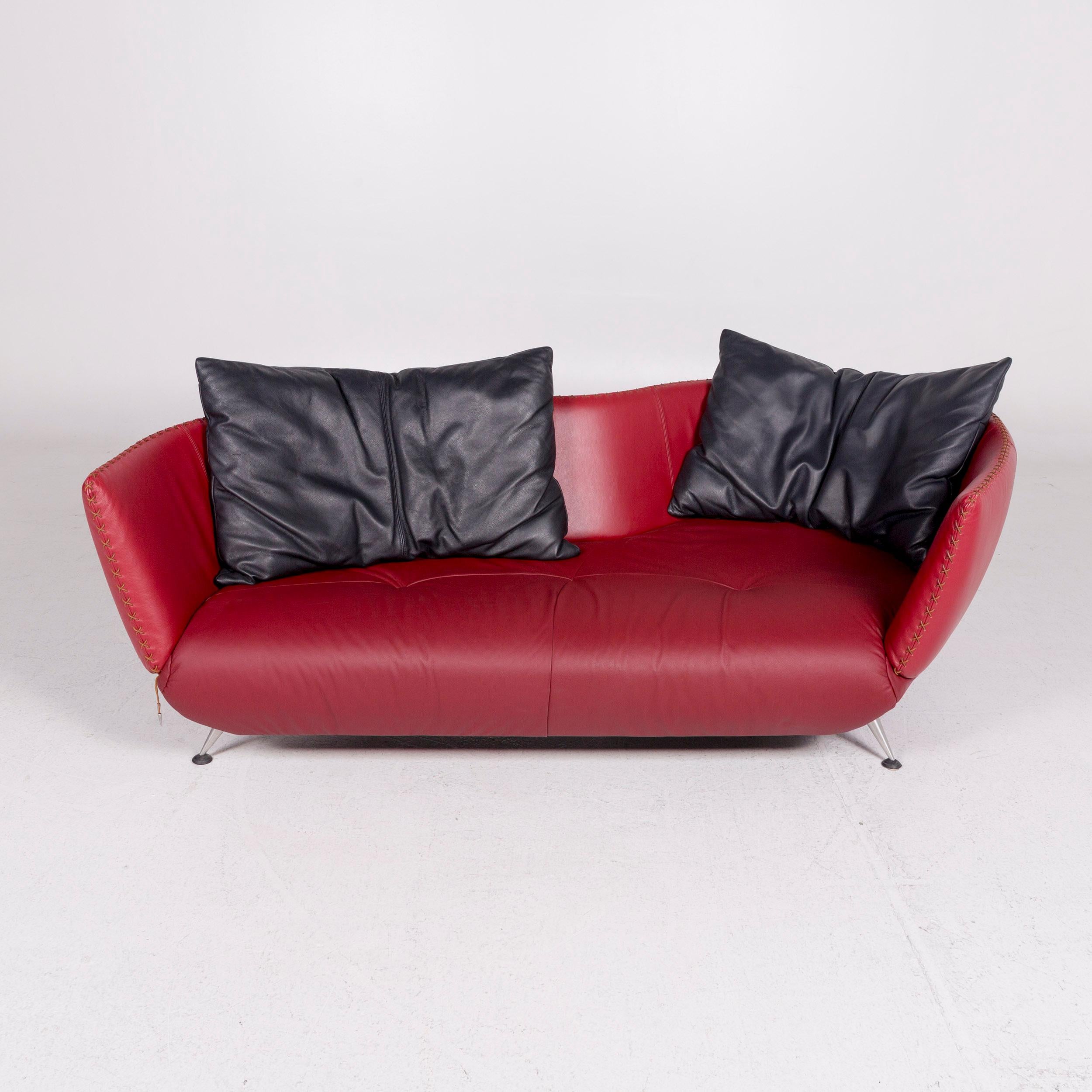Swiss De Sede DS 102 Leather Sofa Red Wine Red Three-Seat Couch