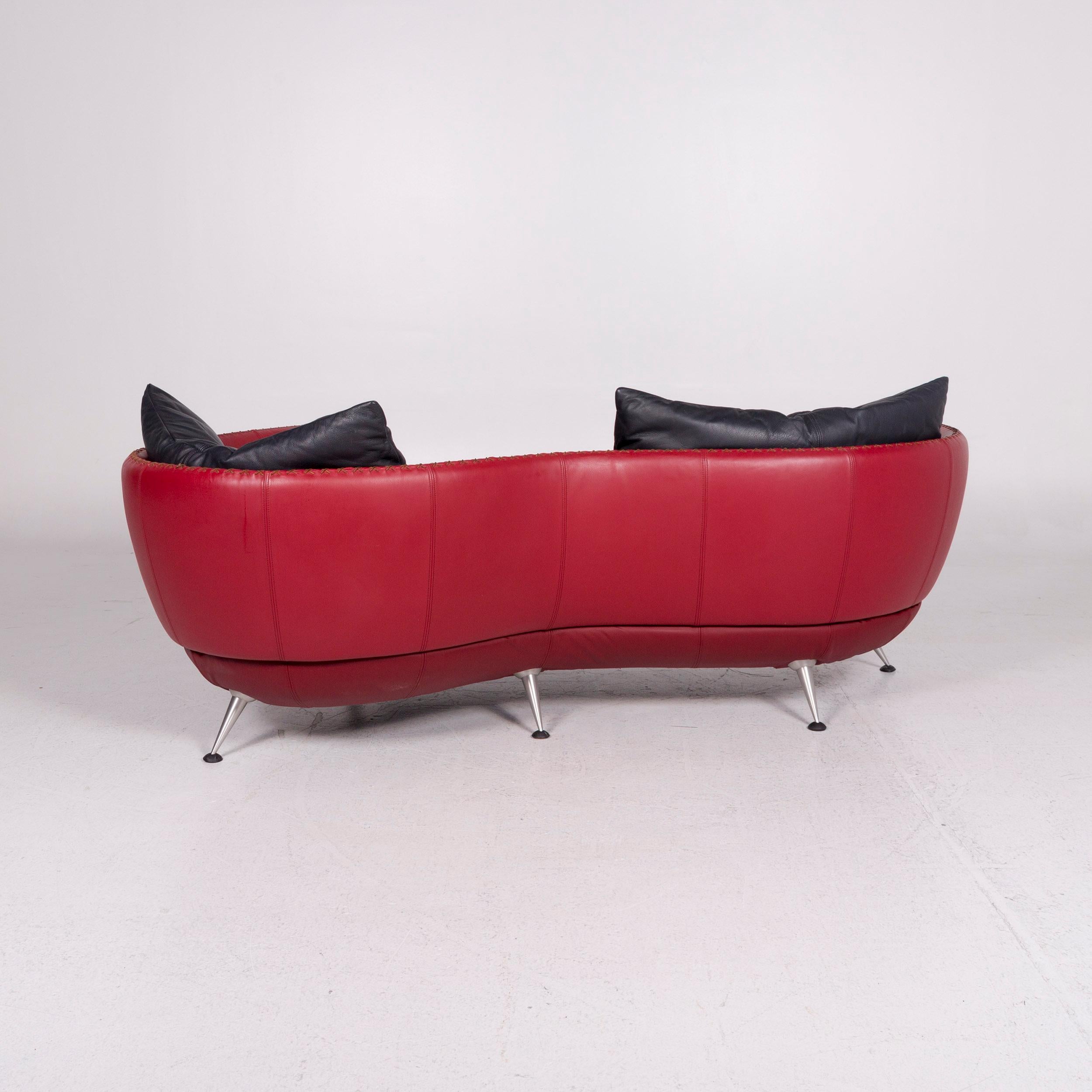 Contemporary De Sede DS 102 Leather Sofa Red Wine Red Three-Seat Couch