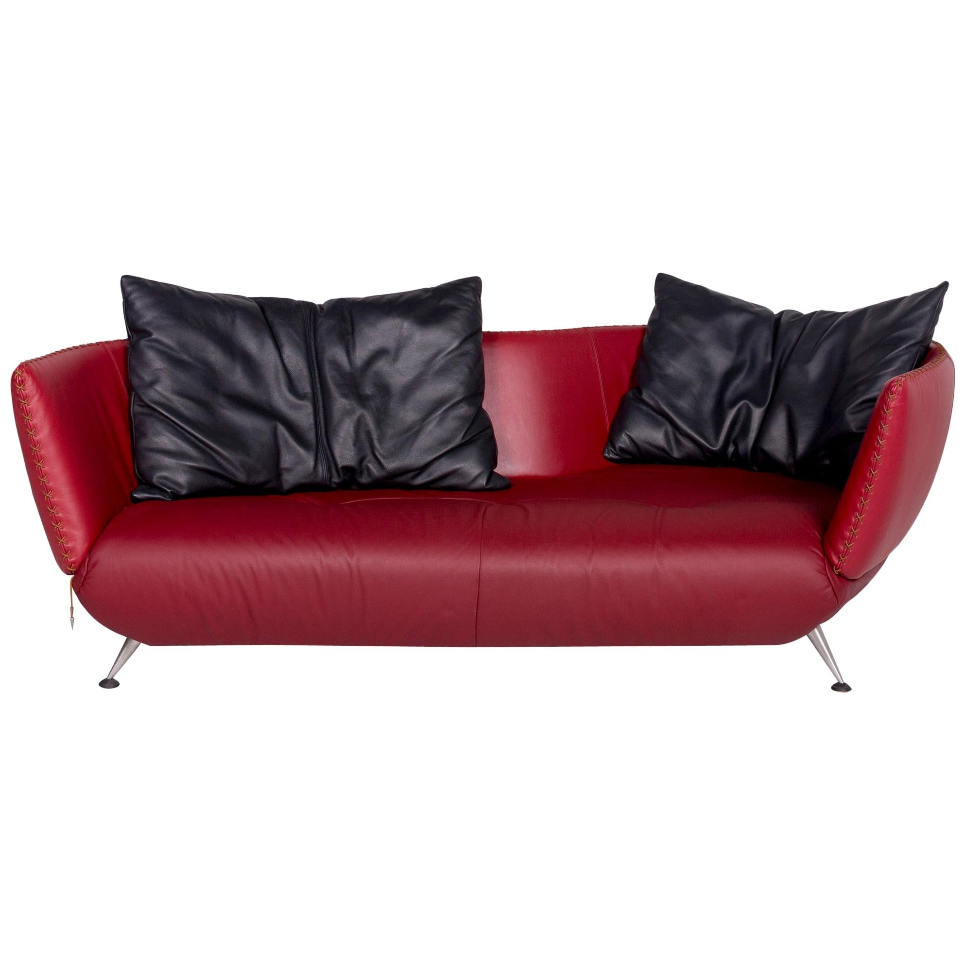 De Sede DS 102 Leather Sofa Red Wine Red Three-Seat Couch