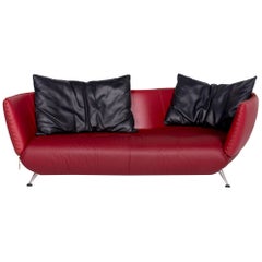 De Sede DS 102 Leder-Sofa mit drei Sitzen in Rot, Weinrot