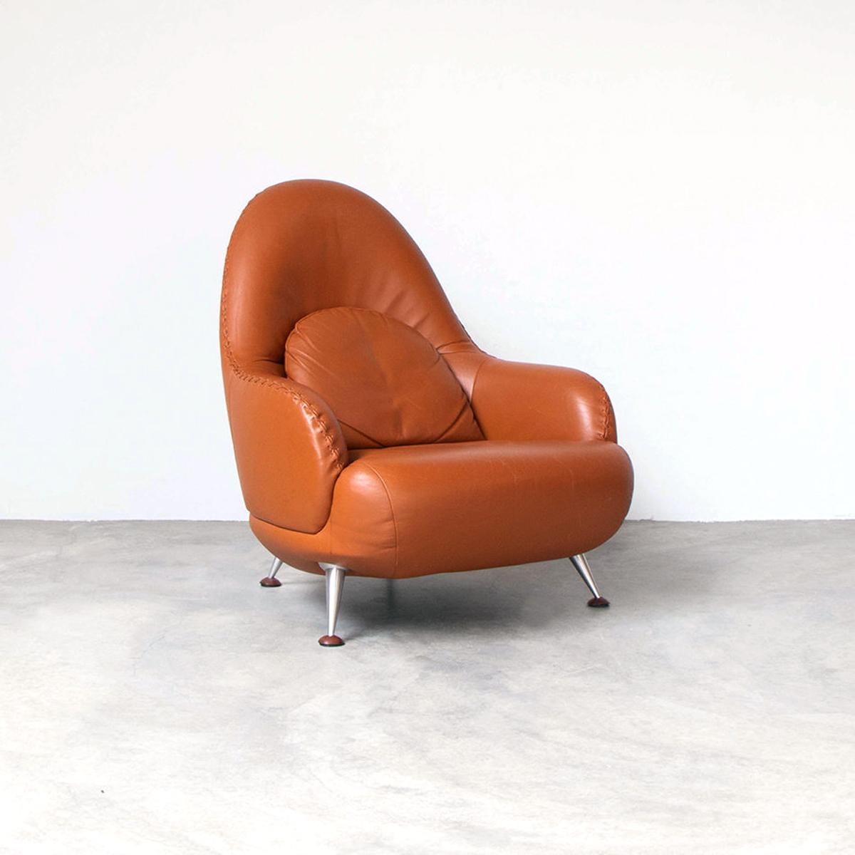 De Sede DS-102 Lounge Armchair and Hocker in Cognac Leather by Mathias Hoffmann In Good Condition In Amsterdam, NL