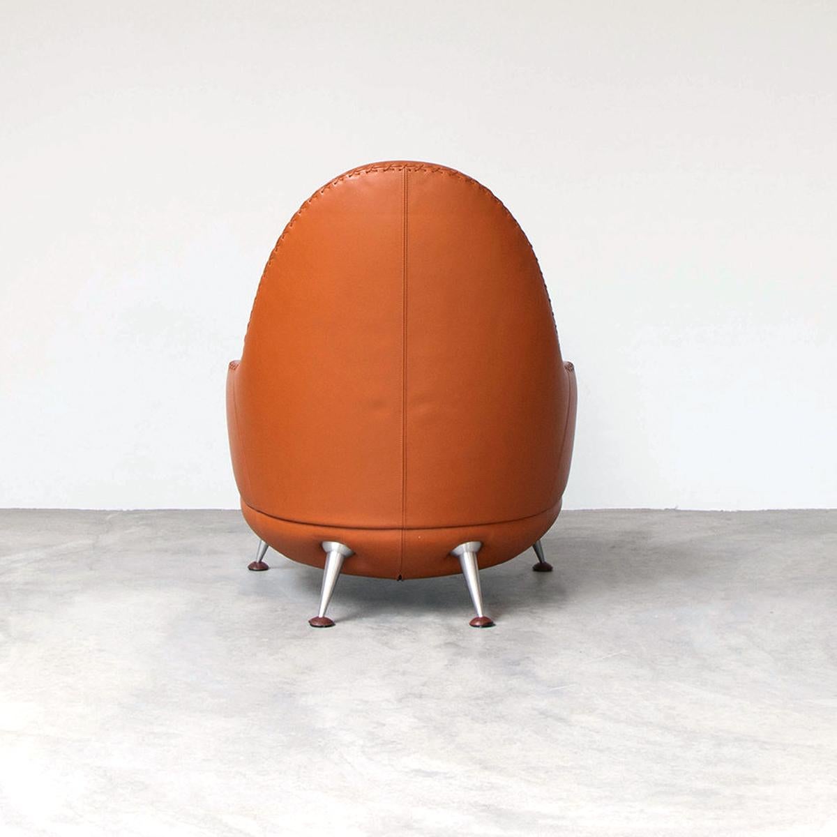 Late 20th Century De Sede DS-102 Lounge Armchair and Hocker in Cognac Leather by Mathias Hoffmann