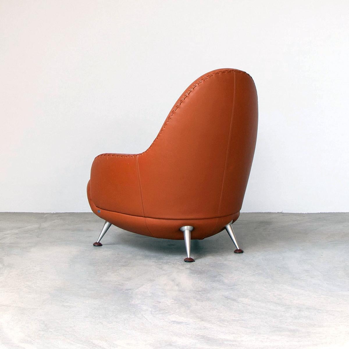Aluminum De Sede DS-102 Lounge Armchair and Hocker in Cognac Leather by Mathias Hoffmann